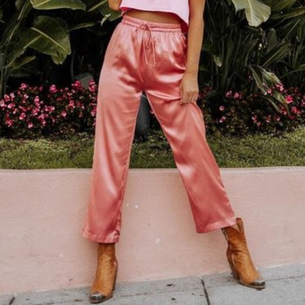 NWT Bobbie Wren Take Me Away Satin Pants in Pink